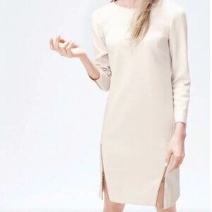 J Crew Double Zip Shift Dress Size 6 Cream / Ivory 3/4 Sleeve Gold Zippers